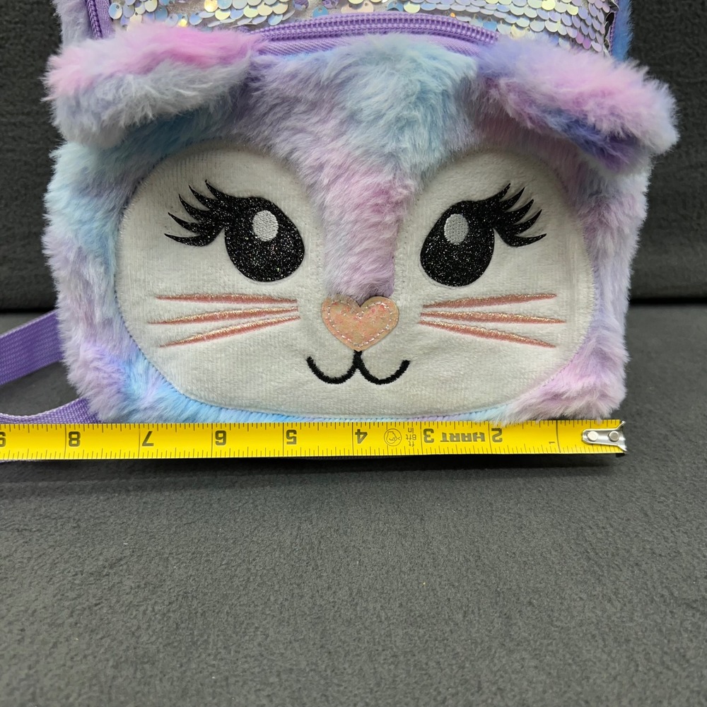 Sequin Plush Cat Mini Backpack Accessories Purple Blue Furry Girls Toddler - Picture 8 of 8